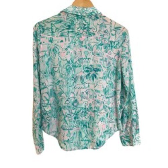 Lilly Pulitzer Sea View Button Down In Agate Green Colorful Camelflage Small - Picture 3 of 5